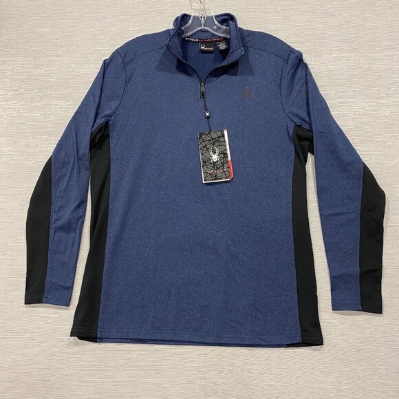 SPYDER 1/4 Zip Shirt Mens Medium Blue Base Layer Quick Dry Pullover Activewear - Picture 2 of 14